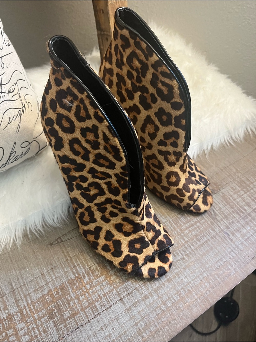 Steven by Steve Madden Leopard Print Peep-Toe Booties - Brown and Black